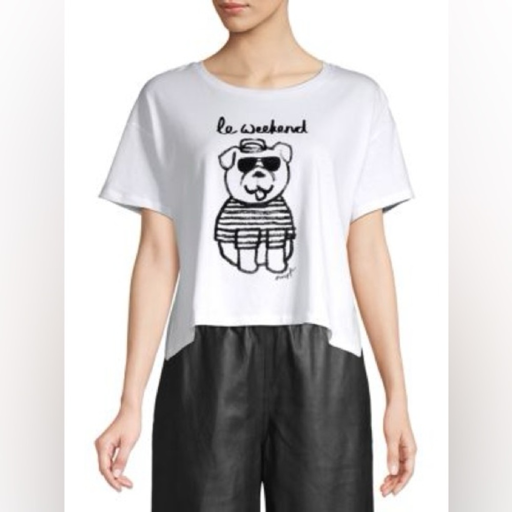 French Connection “Le Weekend” Cropped White T-Shirt